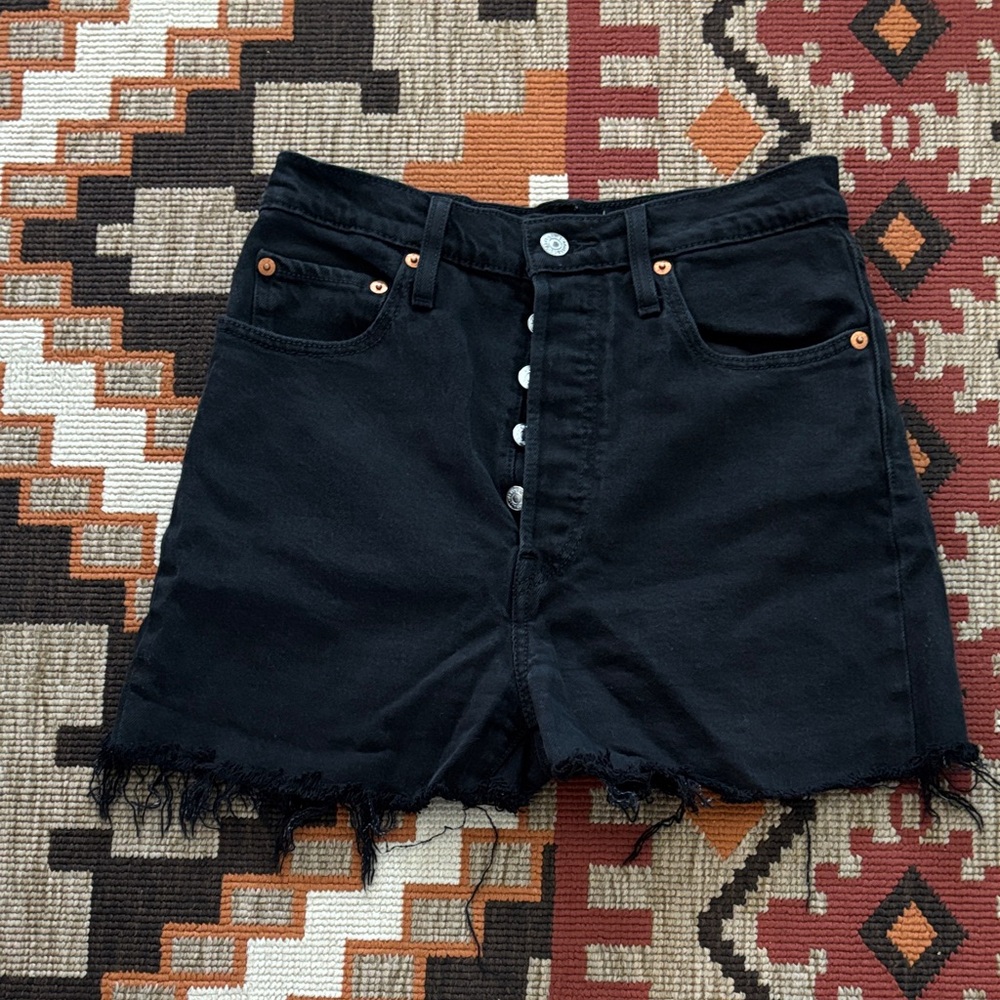 Levi's Black Frayed Hem Jean Shorts